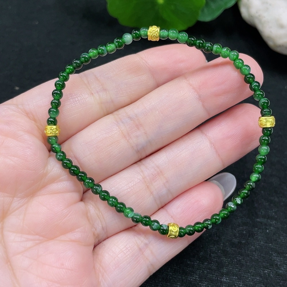 F32734806 Jadeite Beads Bracelet Approx. 3mm Total Weight Approx. 3.5g Non-Gold-Inlaid