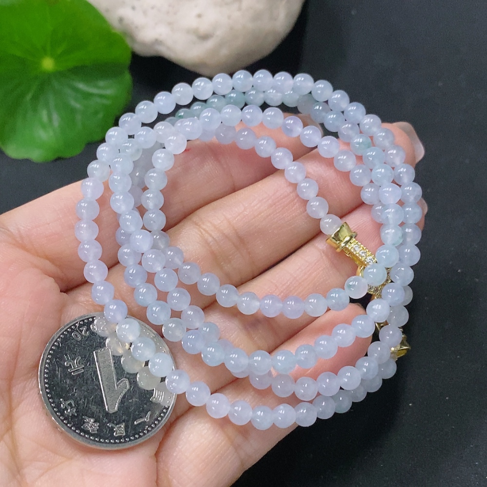 F35087875 Jadeite Bead Necklace Approximately 3.8mm Bead Size Total Weight About 17g Non-Gold Clasp