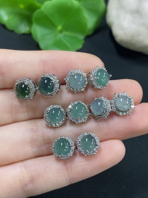 F46585330 翡翠蛋面镶嵌耳饰 非金镶 货品总重约9.22g