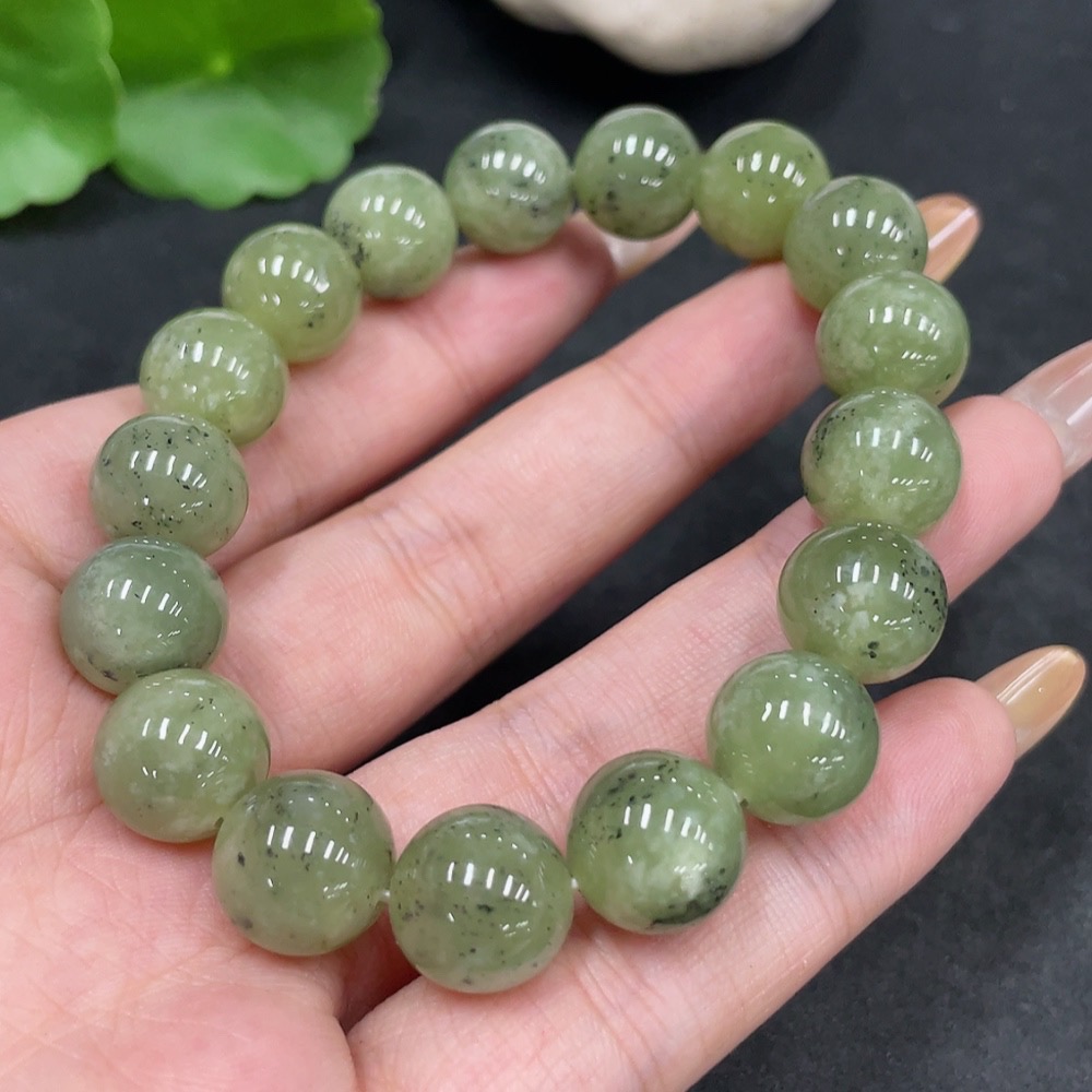 H32822814 Hetian Jade Bracelet, Approx. 11.7mm Beads, Total Weight About 44.7g