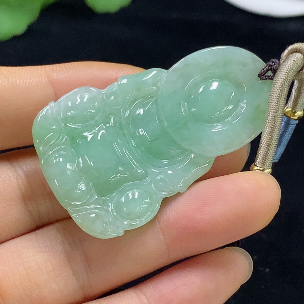 F33910483 Jadeite Guanyin Pendant Total Weight Approx. 20.84g (Including Rope)