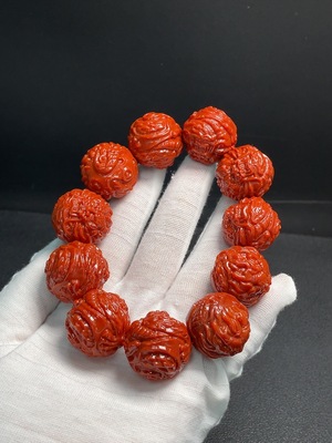 C27048747 Red Agate Bracelet with Visible Organic Matter, Total Weight Approx. 198.52g, Bead Size ~25.3mm
