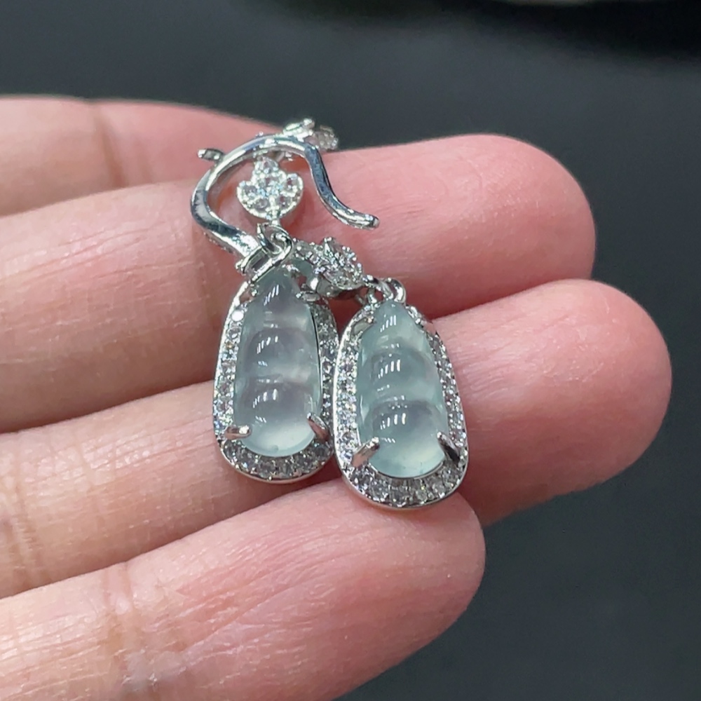 F35145768 Jadeite Blessed Bean Inlaid Earring Pair Non-Gold Inlaid Total Weight Approx. 3.18g