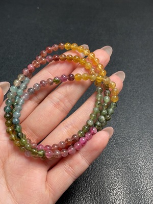 C34952487 Tourmaline Bead Strand with Visible Organic Matter and Other Mineral Components, Total Weight Approx. 17.71g, Bead Size About 4.4mm