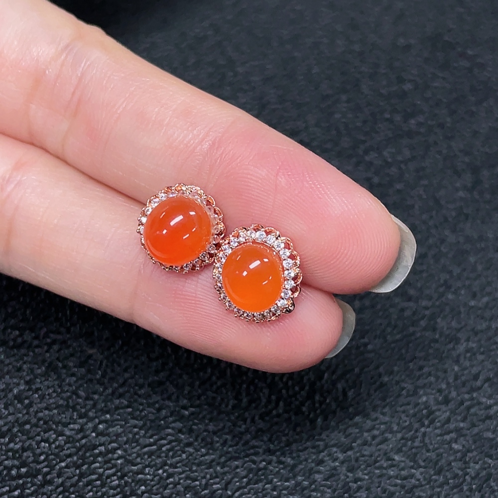 C34039434 Red Agate Earrings Non-Gold Total Weight Approx. 2.07g Size 7mm