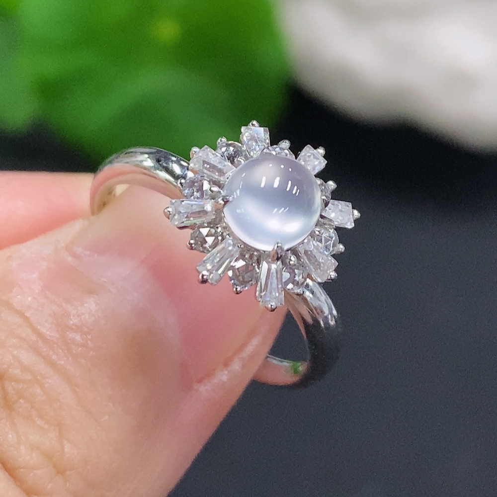 F33906130 Jadeite cabochon inlaid ring (37% gold content) size 13 total weight approx. 2.3g (non-diamond)