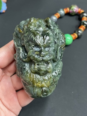 H22441731 Hetian Jade Handheld Piece "Dragon Roaming the World" with Chain, Total Weight 478.79g, Chain Not Included
