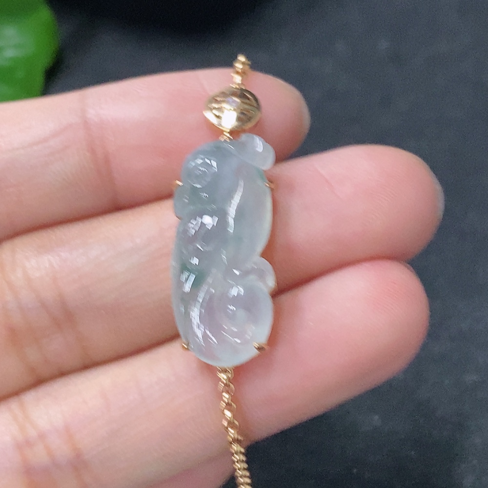 F33886858 Jadeite inlaid bracelet 18k total weight approx. 4g