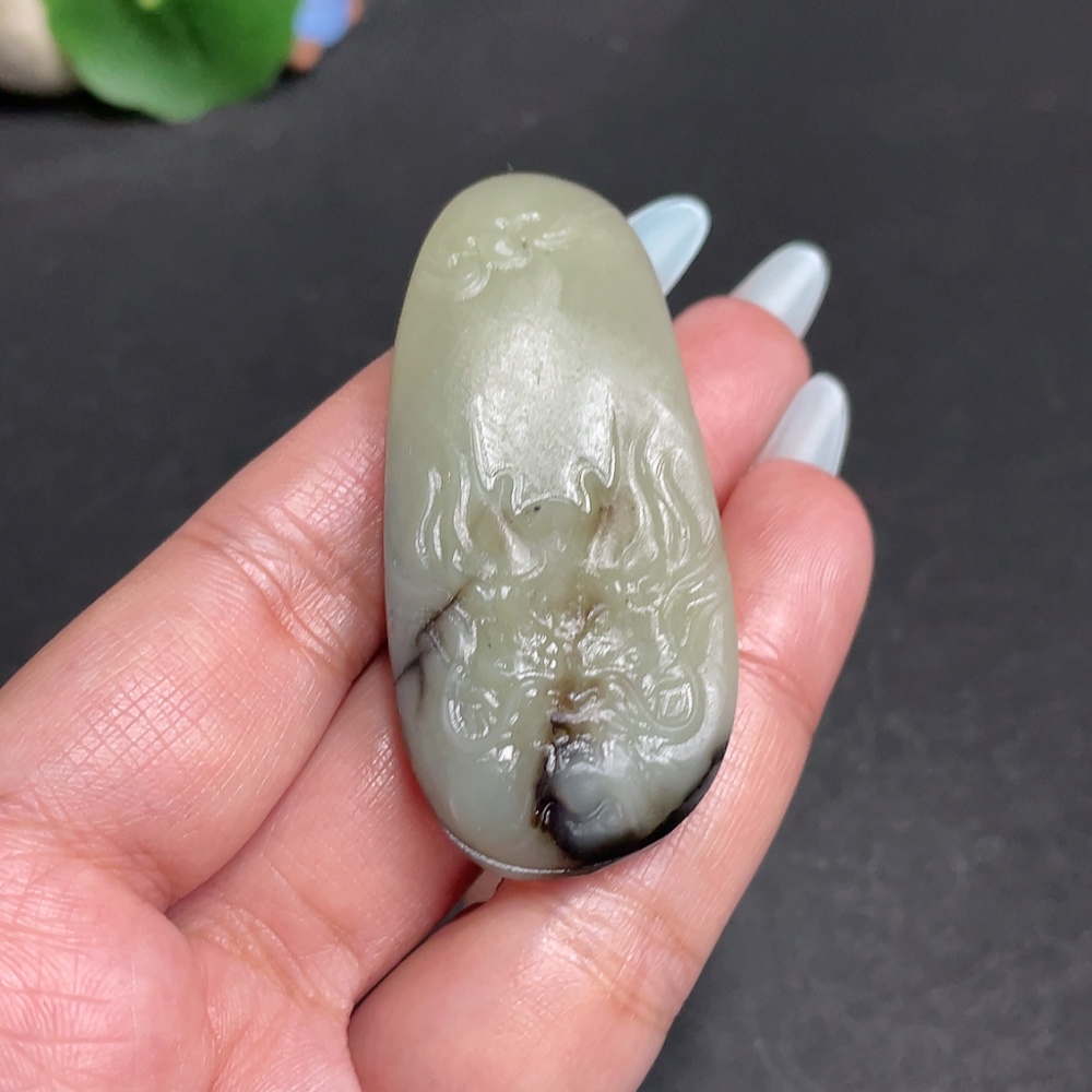H31574017 Hetian Jade Pendant Dragon Plaque Total Weight Approx. 29.3g