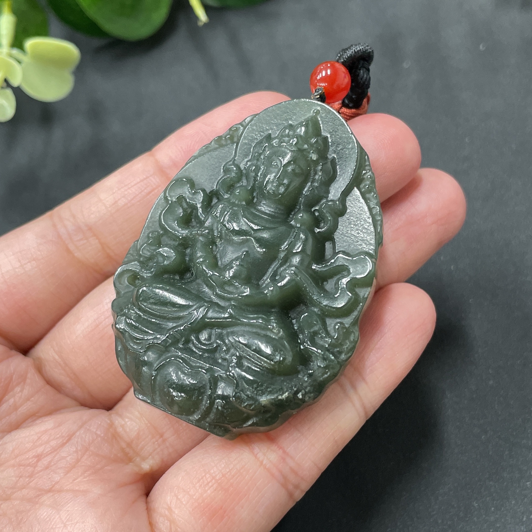 H10001235 Hetian Jade Guanyin Pendant Total Weight 39g (including rope weight)
