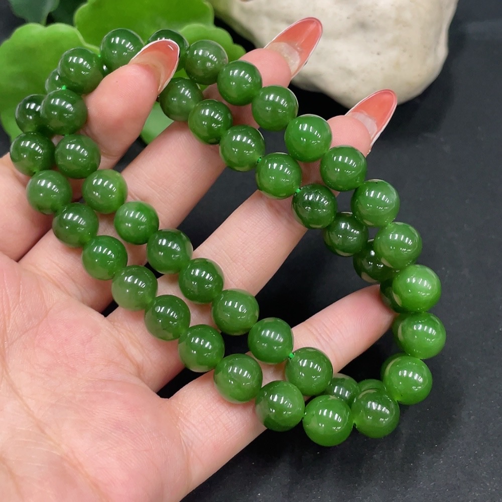 H34062264 Hetian Jade Beaded Necklace, approx. 9.2mm, total weight about 65.6g, non-gold