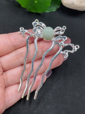 F34982886 Jadeite Inlaid Hairpin Total Weight Approx. 9.1g (Non-Gold Inlaid)