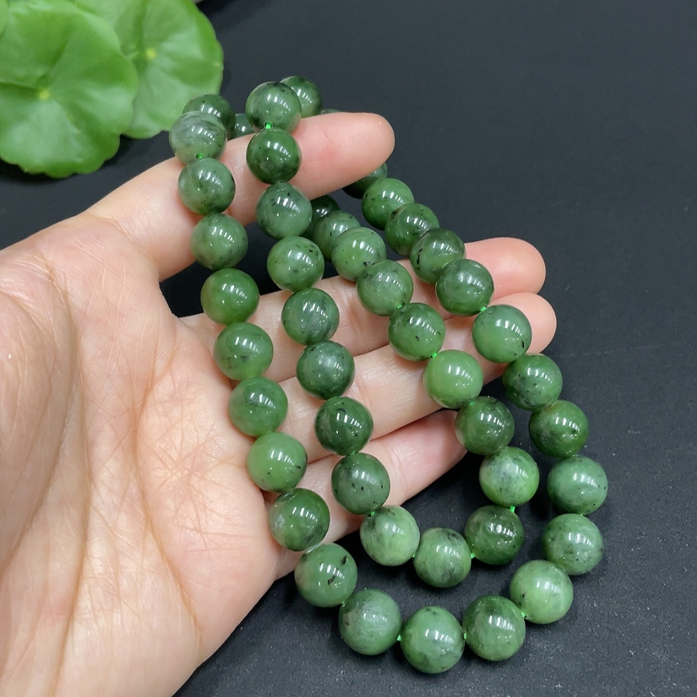 H34052739 Hetian Jade Jasper Bead Necklace, Approx. 9.8mm, Total Weight Approx. 69.8g