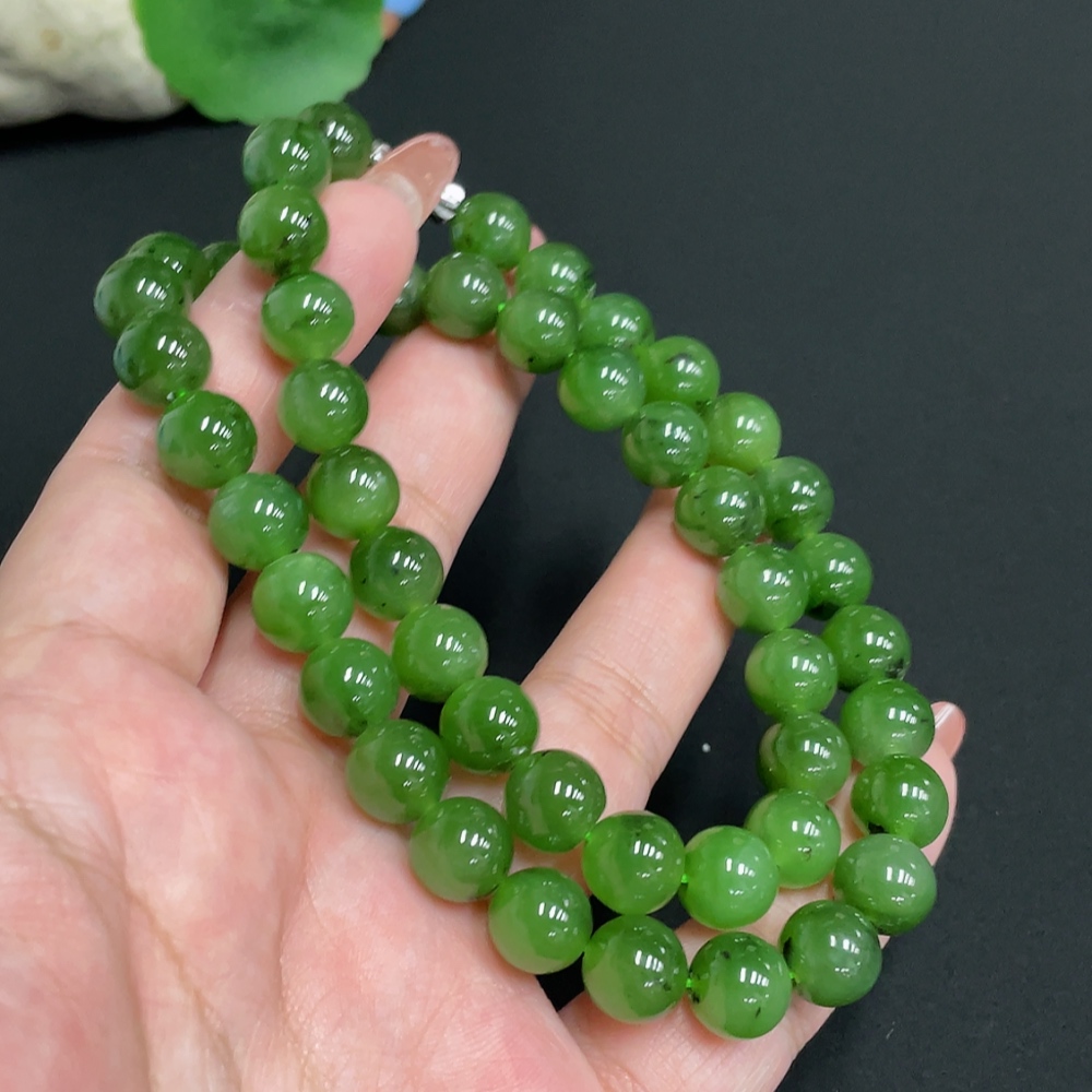 H34073818 Hetian Jade Bead Necklace, Approx. 9.3 mm, Total Weight Approx. 65g