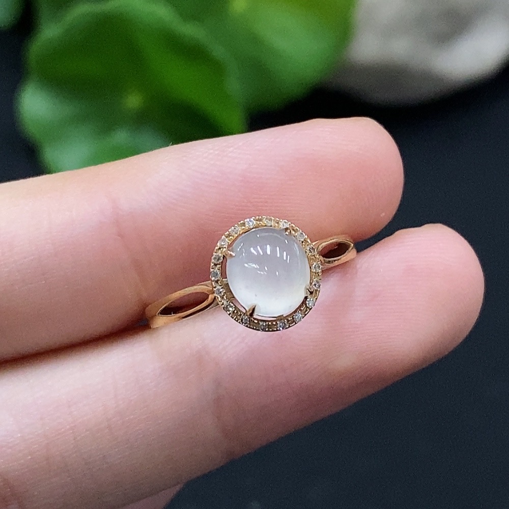 F35114974 Jadeite inlaid ring size 13 18K gold total weight about 1.3g (with diamond accents)