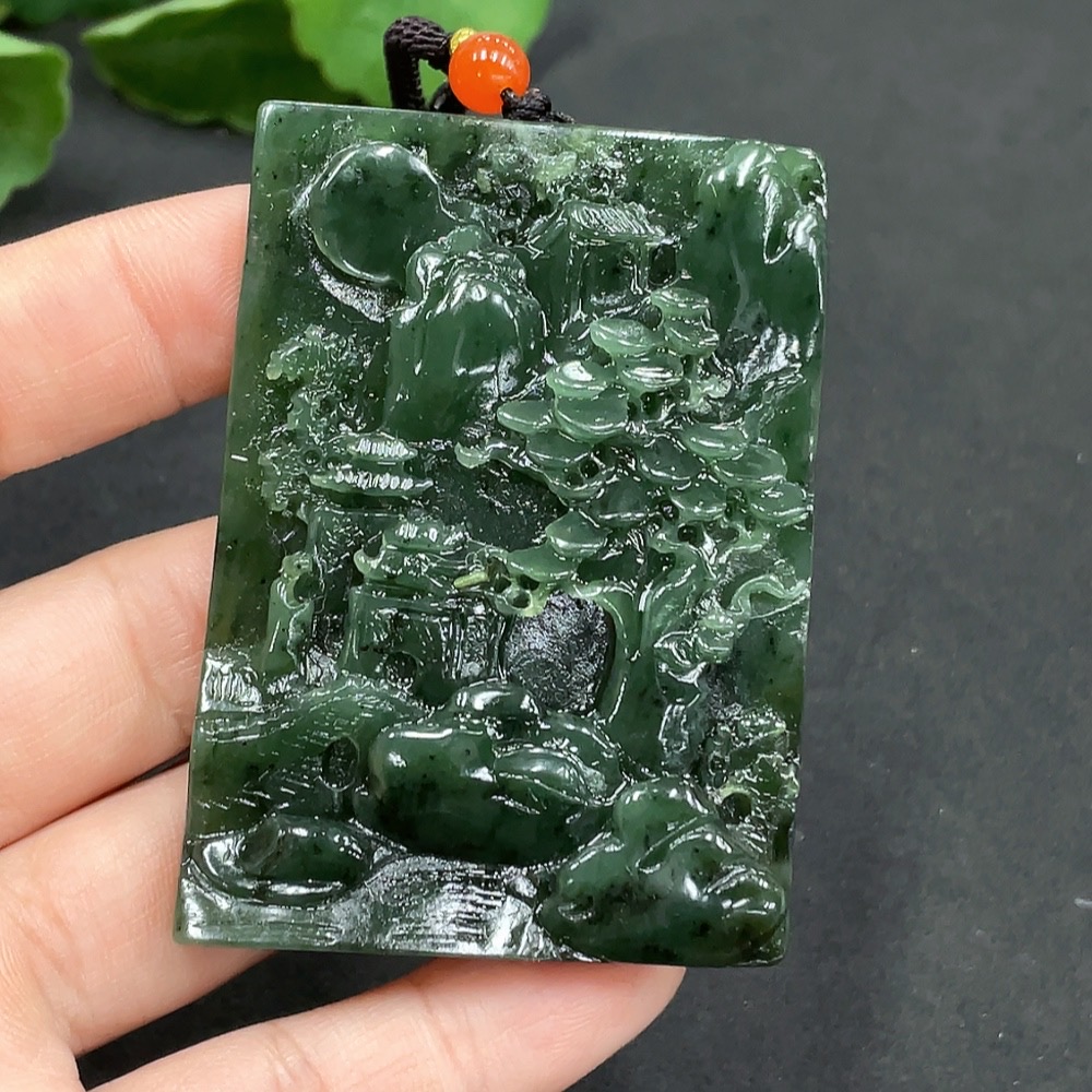 H15591867 Hetian Jade Pendant - Landscape Plaque