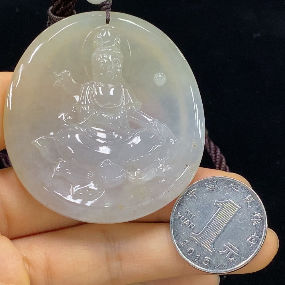 F34024860 Jadeite Guanyin Pendant Total Weight Approx. 48.96g (Including Rope Weight)