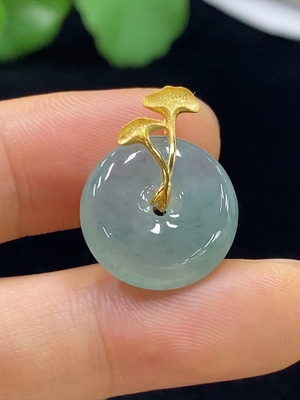 F35136216 Jadeite Pendant Peace Knot 18k Gold Inlaid Total Weight Approx. 2.64g