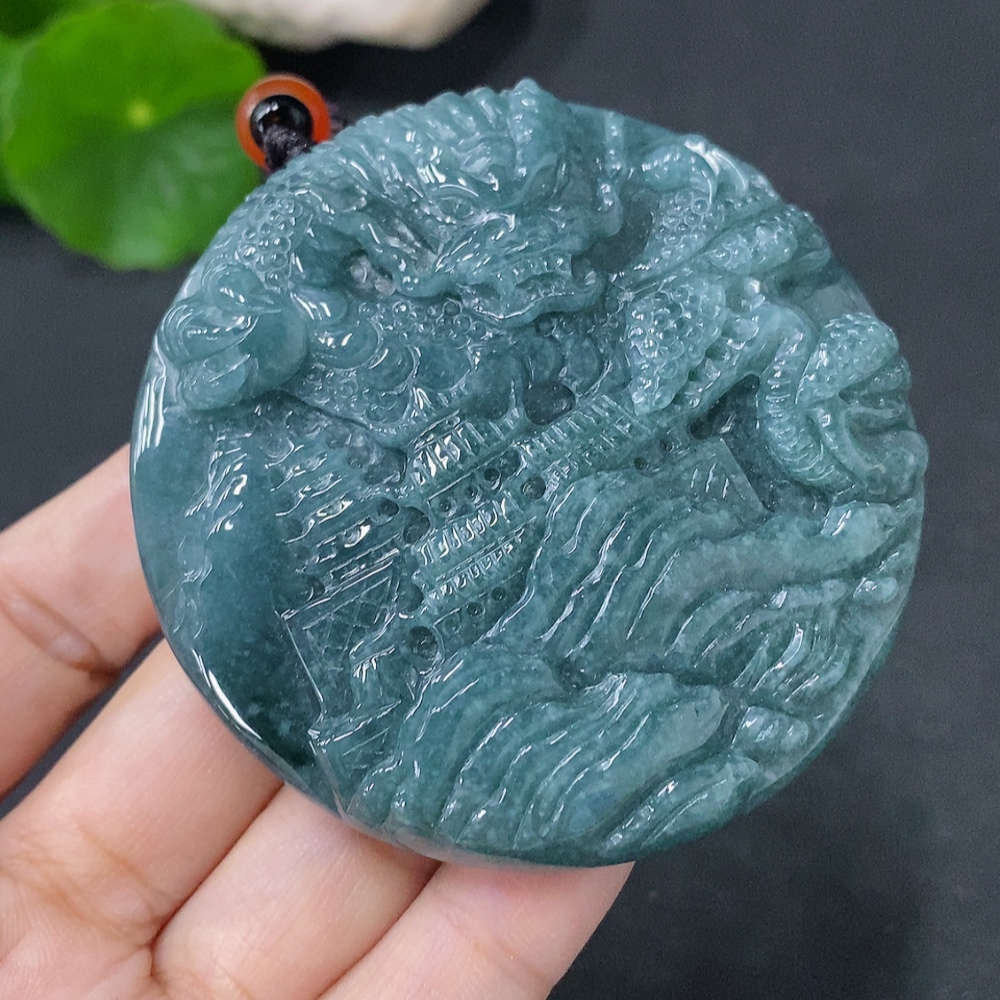 F33886457 Jadeite Pendant Dragon Reigns the World Total Weight with Rope 82.6g