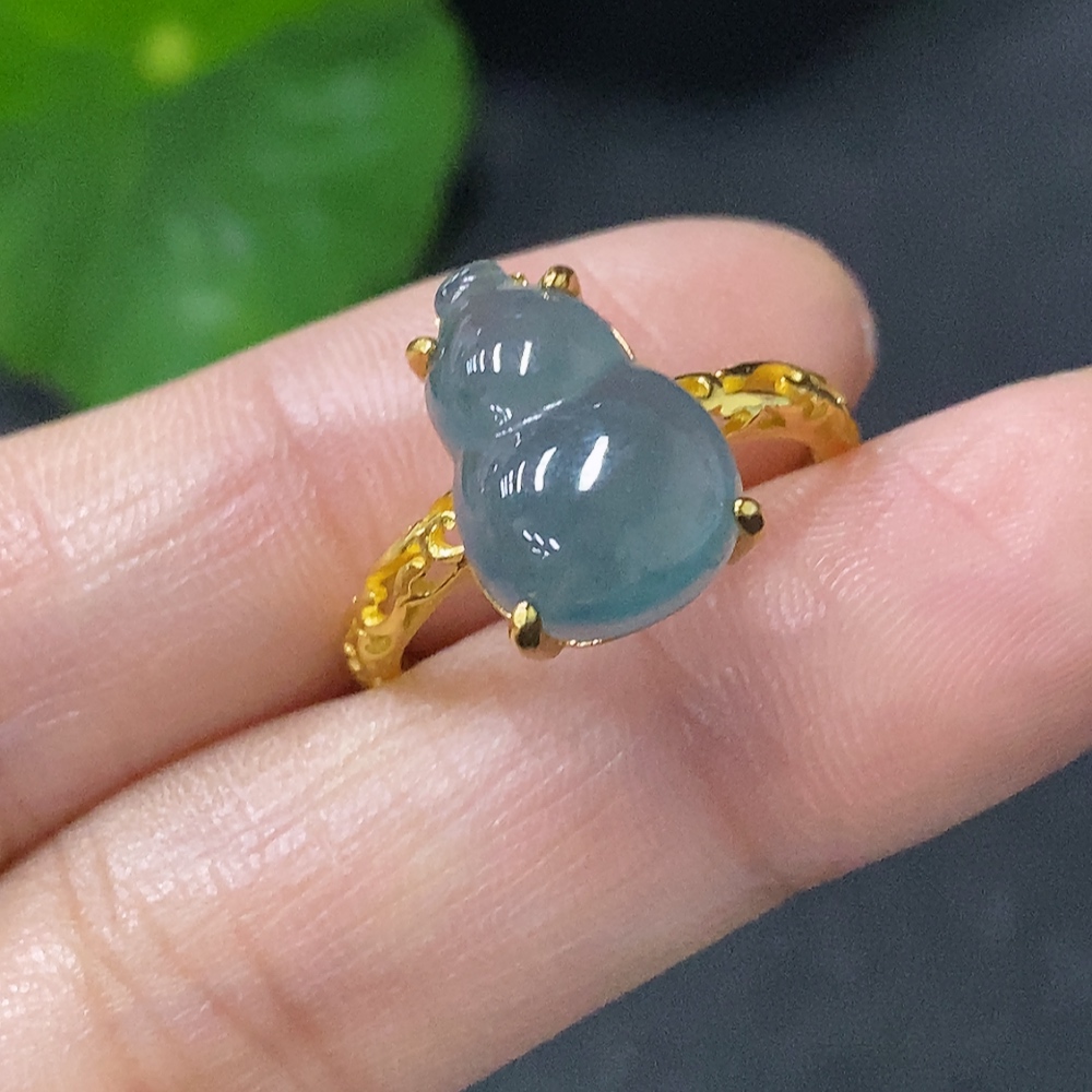 F35115885 Jadeite gourd inlaid ring Non-gold inlaid Adjustable size Total weight about 2.43g