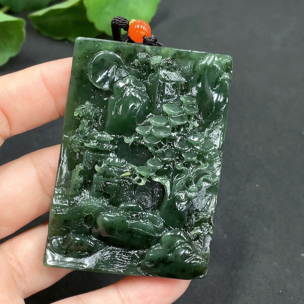 H15591867 Hetian Jade Pendant - Landscape Plaque