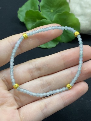 F34996629 Jadeite Bead Bracelet Approx. 3mm Non-Gold-Inlaid Total Weight Approx. 3.33g