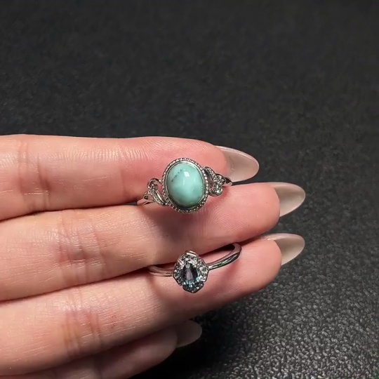C34065840 Topaz (Color Origin Undetermined) + Larimar Ring (Adjustable, Non-Gold, Total Weight Approx. 3.49g, Sell as a Lot)