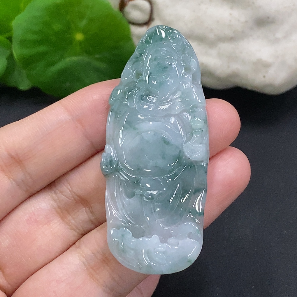 F33856600 Jadeite God of Wealth Pendant, Total Weight Approximately 16g