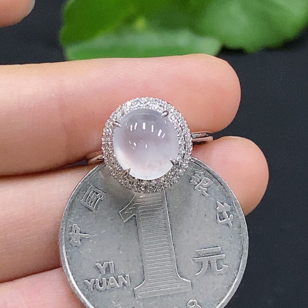F33833403 Jadeite Cabochon Solitaire Ring 18K Gold Size 9 with Diamond Accent Total Weight Approx. 1.8g