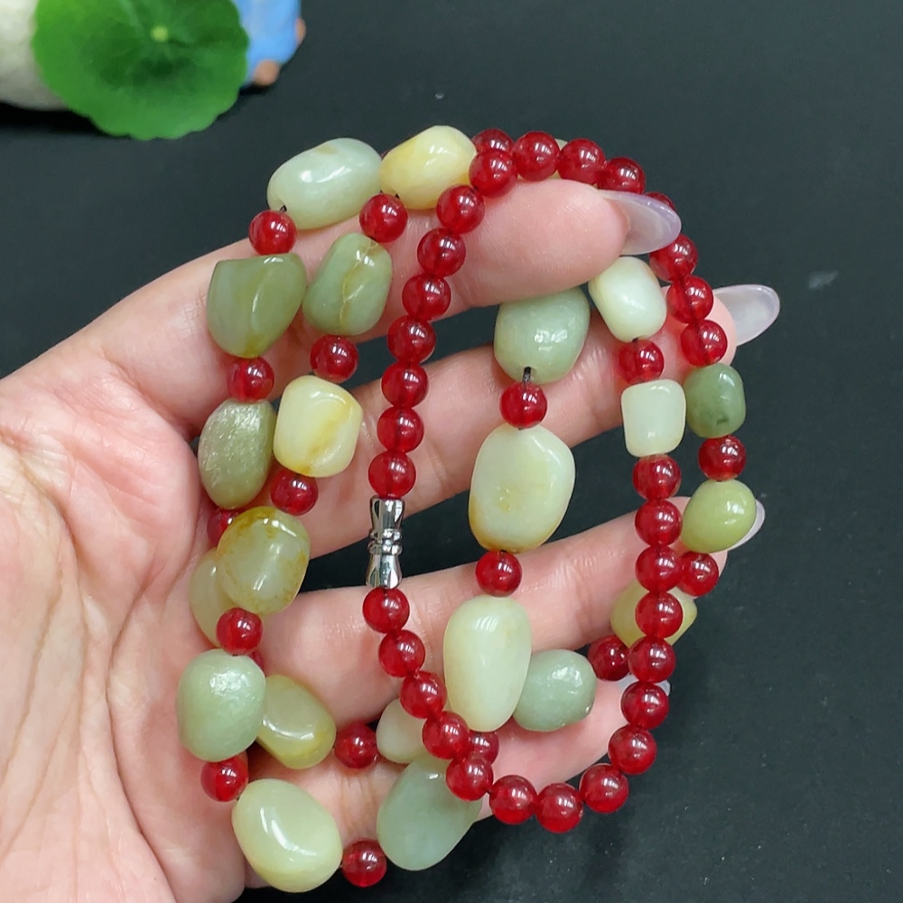 H33930466 Hetian Jade Bead Necklace, Total Weight Approx. 59.8g, Contains Other Mineral Components, Undetermined Skin Color Origin, Matching Beads Not Hetian Jade