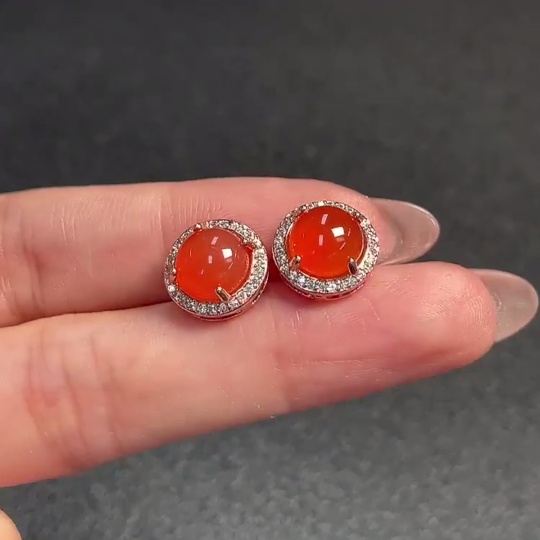 C33920897 South Red Agate Earrings (Non-Gold, Total Weight Approx. 3.16g)