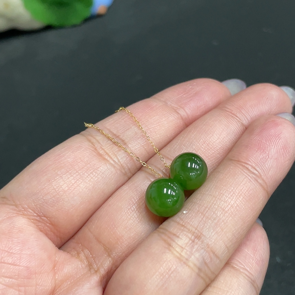 H33880915 Hetian Jade Inlaid Earrings Card 8.9mm Approx. Total Weight 2.6g 18k