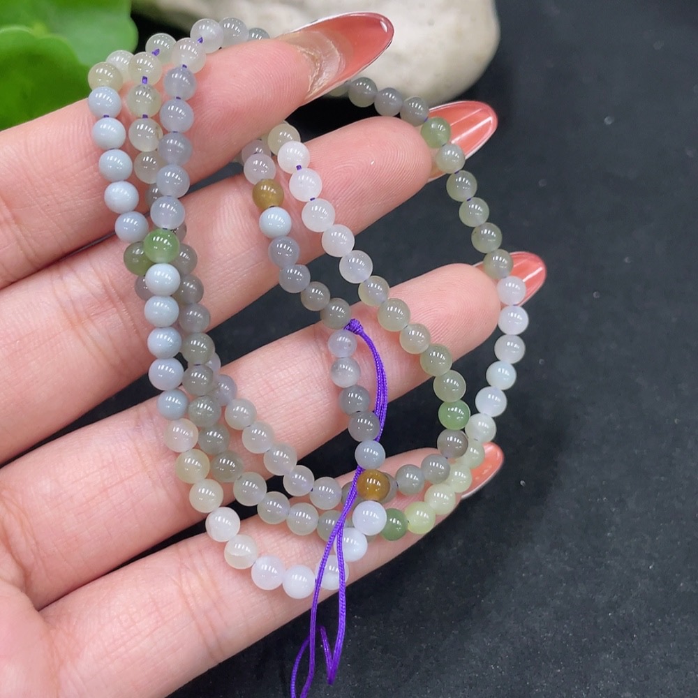 H34053225 Hetian Jade Bead Necklace Approx. 4mm Total Weight Approx. 11.9g