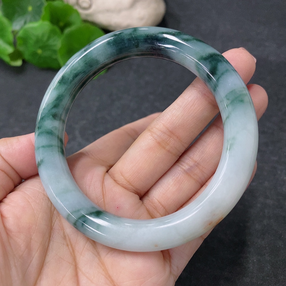 F34976910 Jadeite Round Bangle Bracelet Size 54mm Total Weight Approximately 53.311g Containing Other Mineral Components