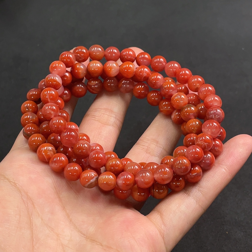 C17945563 South Red Agate Bead Strand, Approx. 66.58g, 7.6mm, Visible Organic Matter