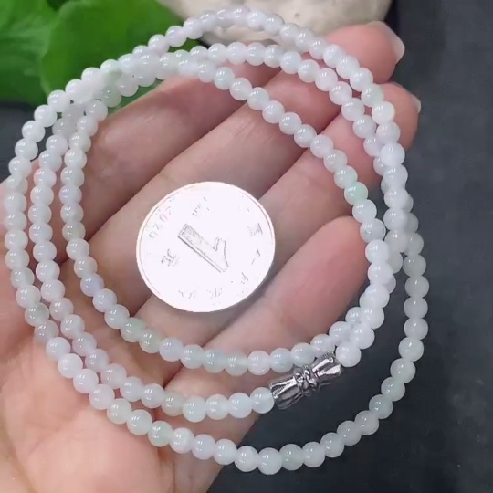 F34041957 Jadeite Bead Necklace Approx. 3.7mm Non-Gold Total Weight Approx. 14.32g