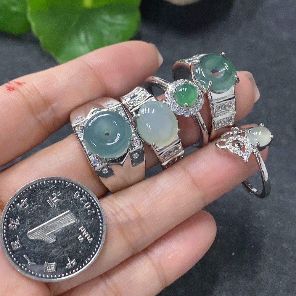 F34031110 Jadeite Cabochon Ring Non-Gold Setting Adjustable Size