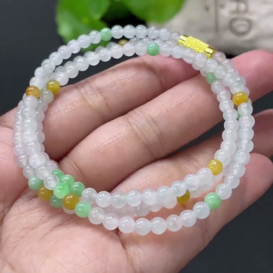 F35080799 Jadeite Beaded Necklace Approx. 3.8mm Non-Gold Clasp Total Weight About 13.6g
