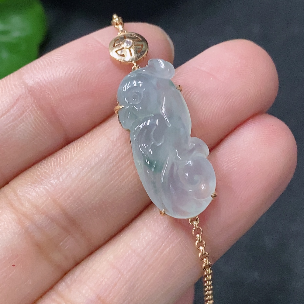 F33886858 Jadeite inlaid bracelet 18k total weight approx. 4g