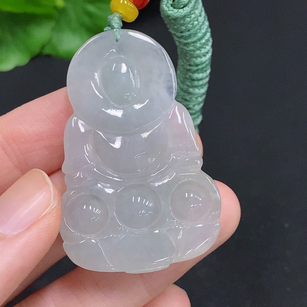 F32757816 Jadeite Guanyin Pendant with a total weight of approximately 18.1 grams (including rope weight) and non-jadeite beads