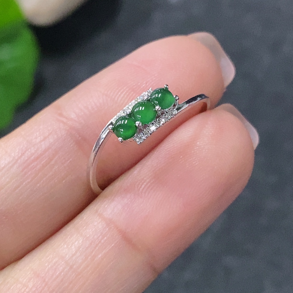 F34042627 Jadeite and Diamond Ring in 18K Gold, Size 15, Total Weight Approx. 1.08g