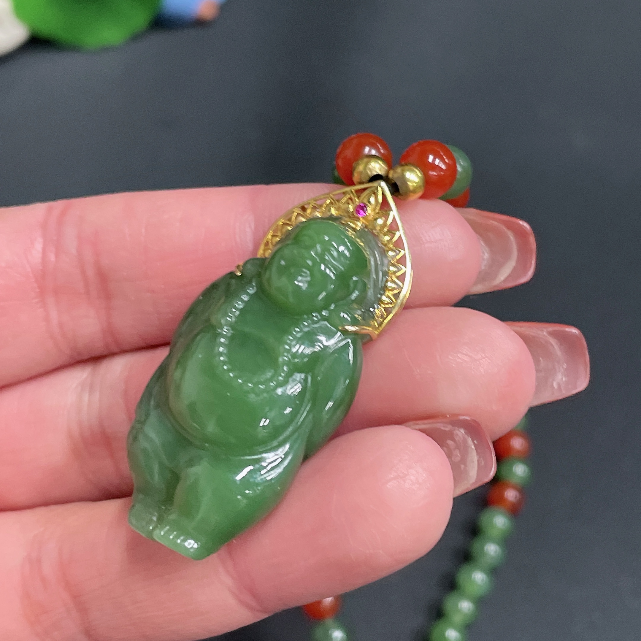 H25839446 Hetian Jade Inlaid Pendant Buddha