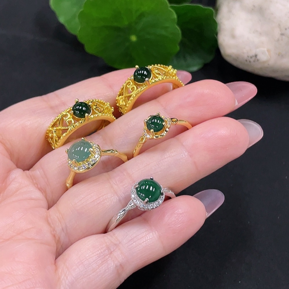 F34982893 Jadeite Inlaid Ring Sell as a Lot (Non-Gold Inlaid) (Adjustable)