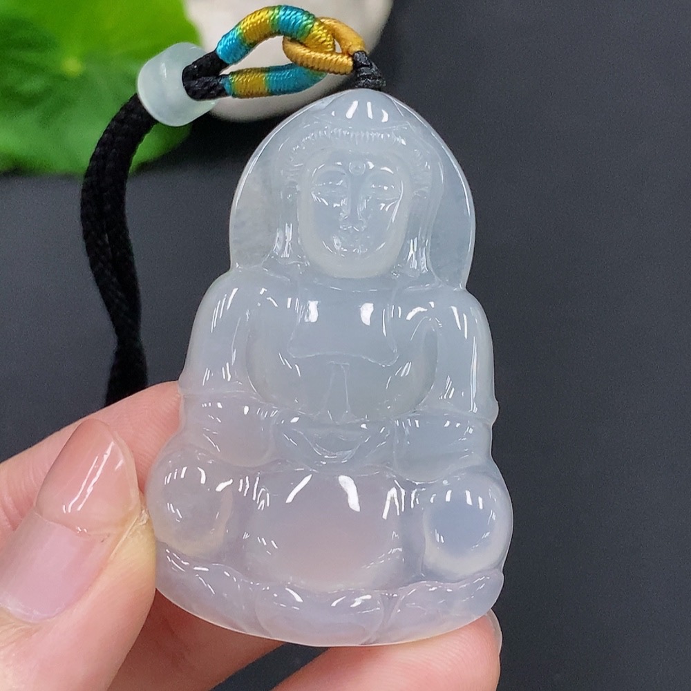 F28295243 Jadeite Guanyin Pendant Total Weight Approx. 18.4g (Including Rope Weight)