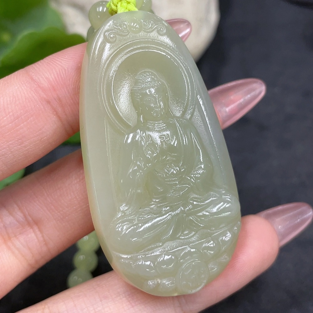 H33841931 Hetian Jade Pendant    Amitabha Buddha    Total Weight (including chain): 60.1g
