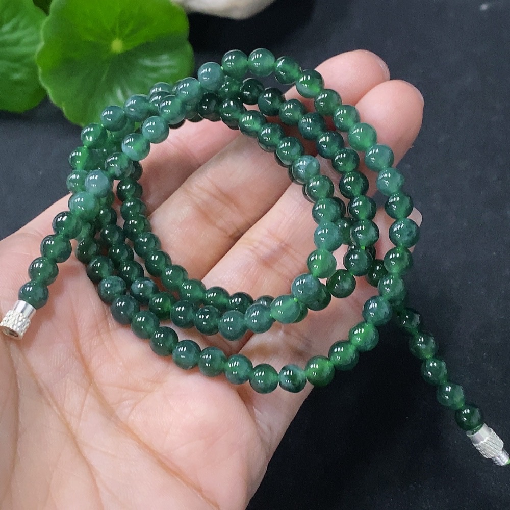 F35116651 Jadeite Bead Necklace Approx. 5mm Non-Gold Total Weight About 27.72g