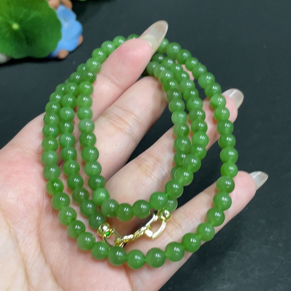 H29378874 Hetian Jade Bead Necklace Approx. 5.7mm Total Weight About 38.5g Non-Gold