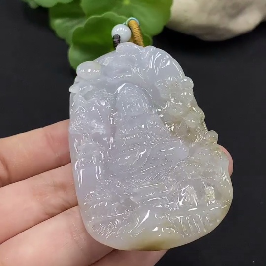 F35115097 Jadeite Landscape Guanyin Pendant, Total Weight Approx. 48.38g