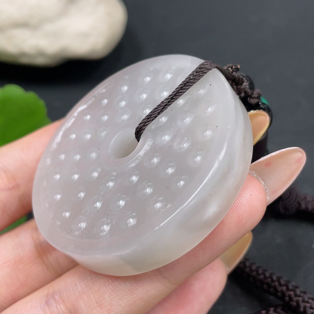 H31671144 Hetian Jade Handheld Ornament Antique Button with Non-Hetian Jade Beads