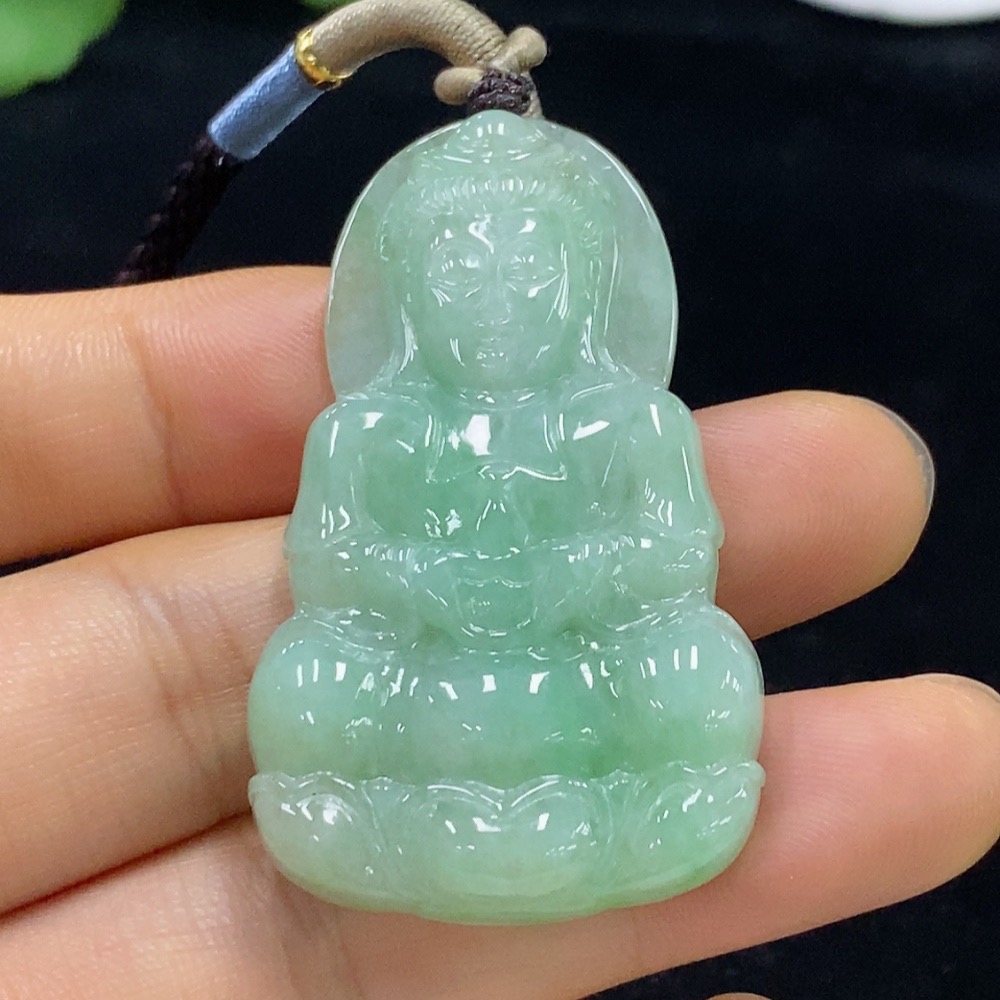 F33910483 Jadeite Guanyin Pendant Total Weight Approx. 20.84g (Including Rope)